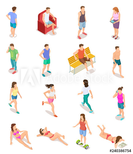 432x500 Isometric People In Summer Clothes Human Characters, Teenagers