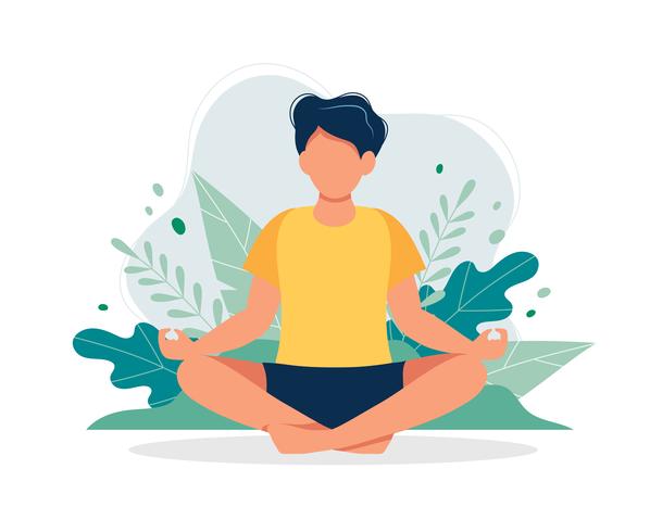 598x490 Man Meditating In Nature And Leaves Concept Illustration For Yoga