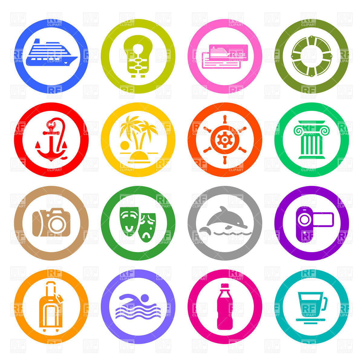 1200x1200 Sea Cruise And Recreation Icons Set Vector Image Of Travel