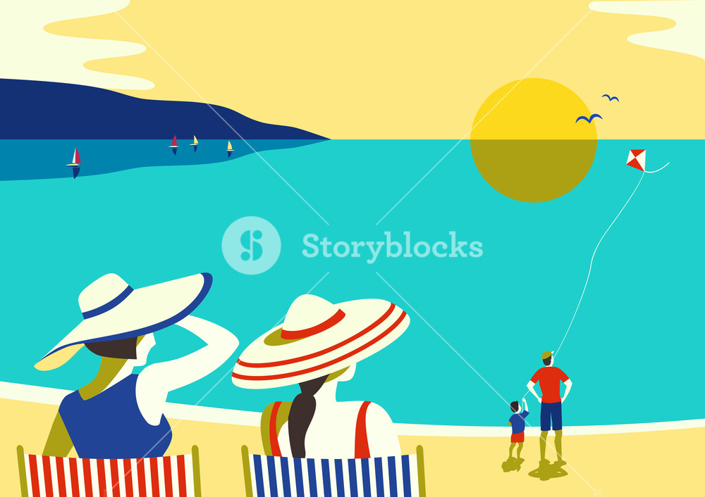 1000x706 Family Seaside Leisure Relax Ocean Scene View Landscape Hand