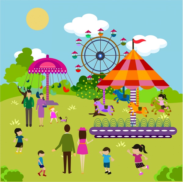 600x599 Happy Families Theme With Park Recreation Design Free Vector