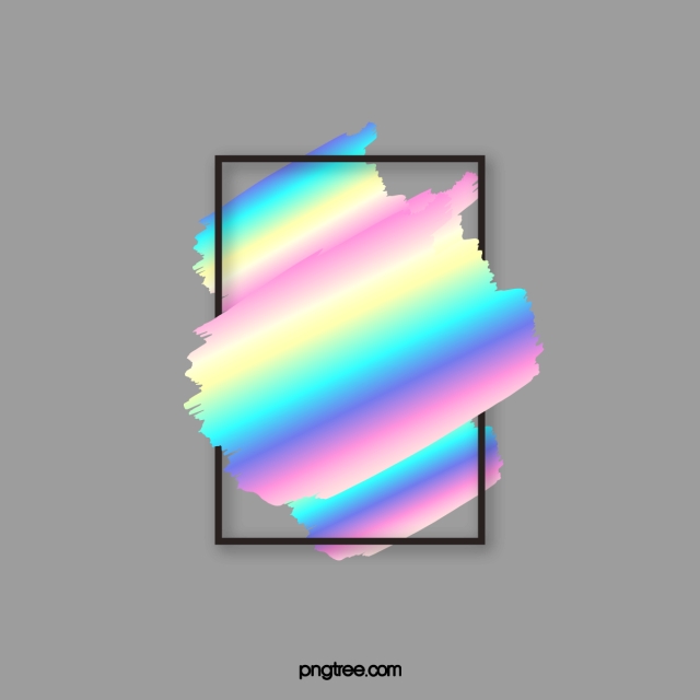 640x640 Rectangular Holographic Rainbow Brush Black Text Border, Rectangle
