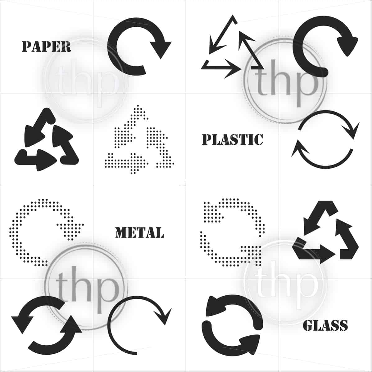 Simple, Flat Vector Design Of Various Recycle Symbols In Black 1198x1198 Simple, Flat Vector Design Of Various Recycle Symbols In Black