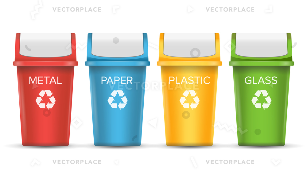 Multicolored Recycling Bins Realistic Set Vector Illustration 1000x563 Multicolored Recycling Bins Realistic Set Vector Illustration