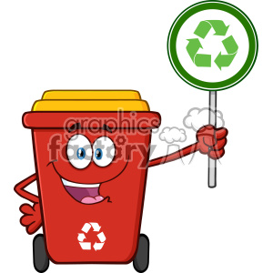300x300 Cute Red Recycle Bin Cartoon Mascot Character Holding A Recycle