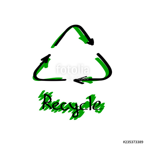 500x500 Recycle Sign Hand Drawn Brush Recycle Black And Green Color