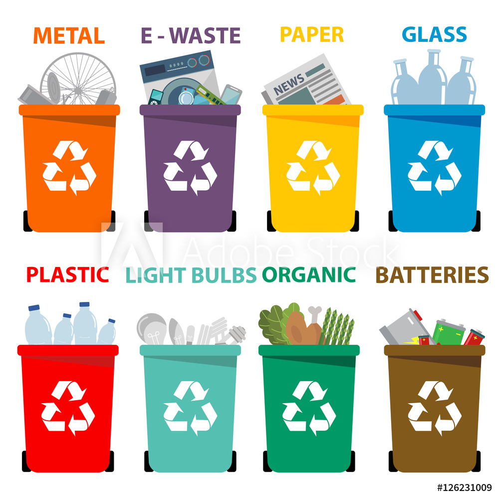 1000x1000 Fotografie, Obraz Different Colored Recycle Waste Bins Vector