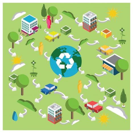 468x467 Environmental Recycling Vector With Arrows And Icons Illustration