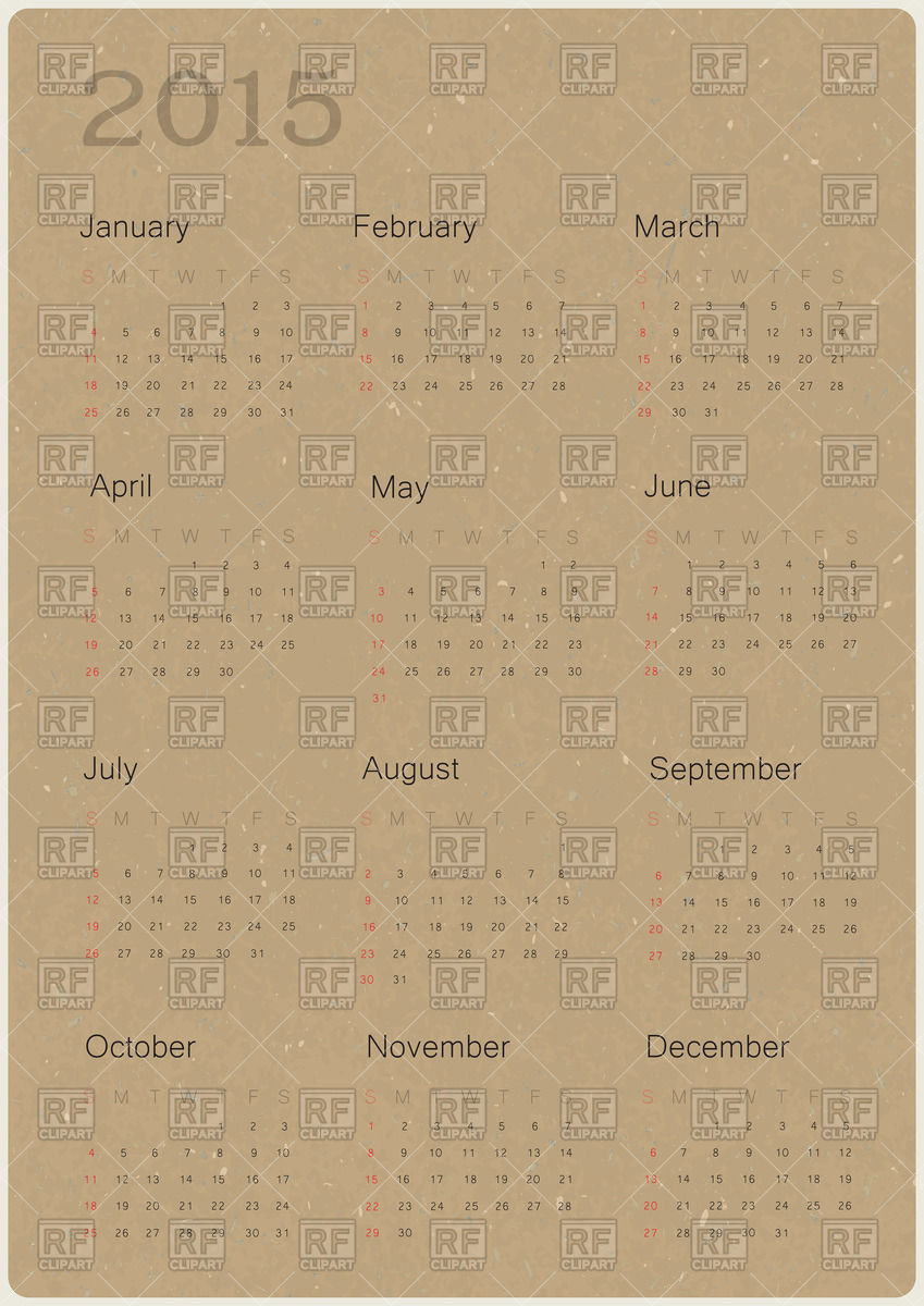 Calendar On Recycled Paper Texture, Vector Vector Image 849x1200 Calendar On Recycled Paper Texture, Vector Vector Image