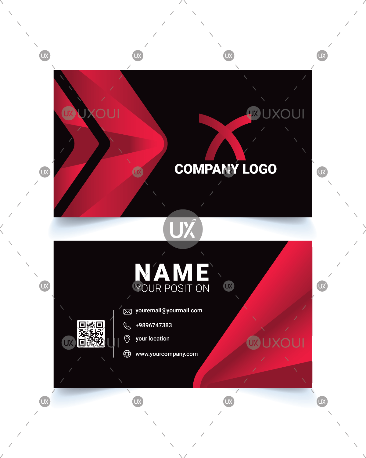 1200x1500 Black Red Business Card Template Design With Creative Abstract