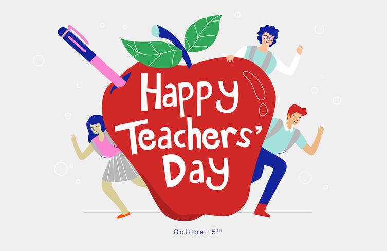 753x490 Fun Teachers Day Typography On Red Apple Vector Illustration
