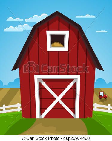 375x470 Red Barn And Tractor Clip Art Clip Art Vector Of Red Farm Barn