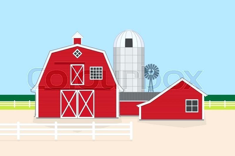 800x533 Red Shed Windmill Vector Illustration Of Classic Farm With Red