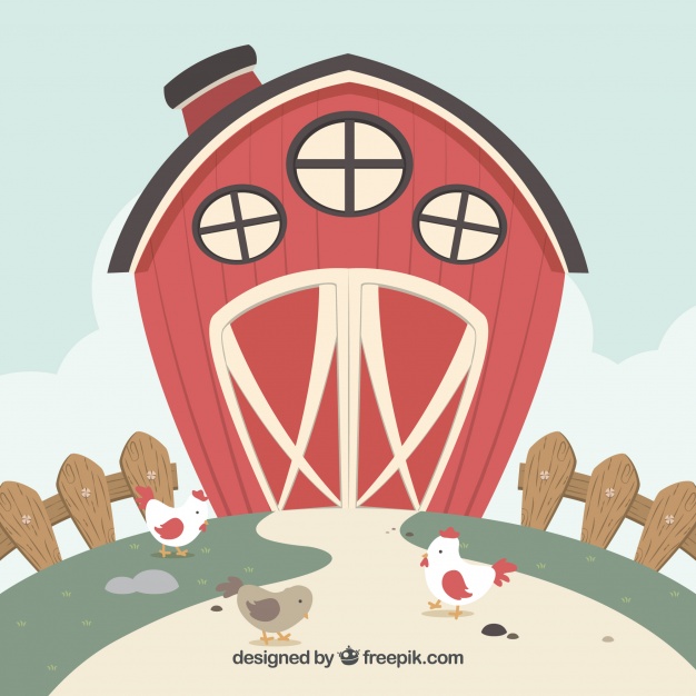 626x626 Red Barn Background With Chickens Vector Free Download