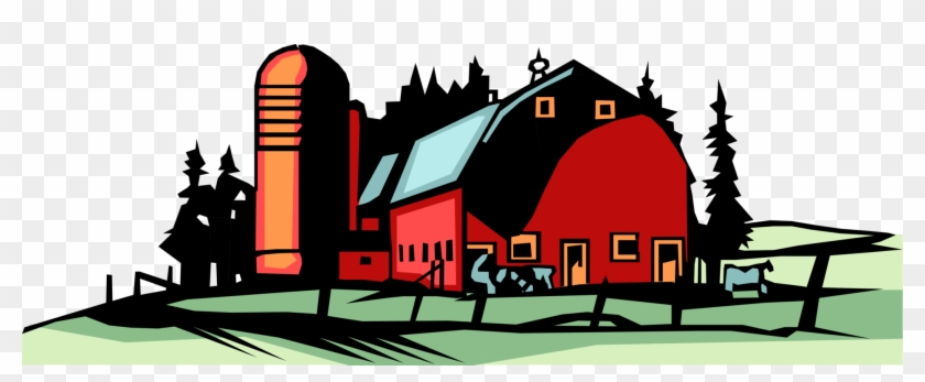 840x347 Vector Illustration Of Farm Red Barn With Grain Harvest