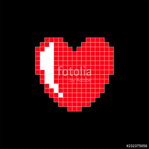 500x500 Red Pixel Heart Isolated Object On A Black Background Vector