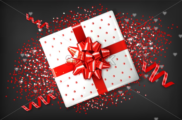 623x411 Giftbox With Red Bow Vector Realistic Confeti And Garland Sparkle