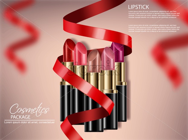 623x465 Lipstick Sets With Red Bow Vector Realistic Mock Up