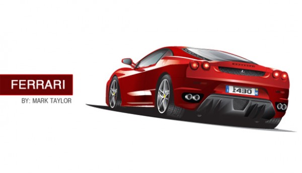 600x344 Sleek Red Ferrari Car Vector Illustration
