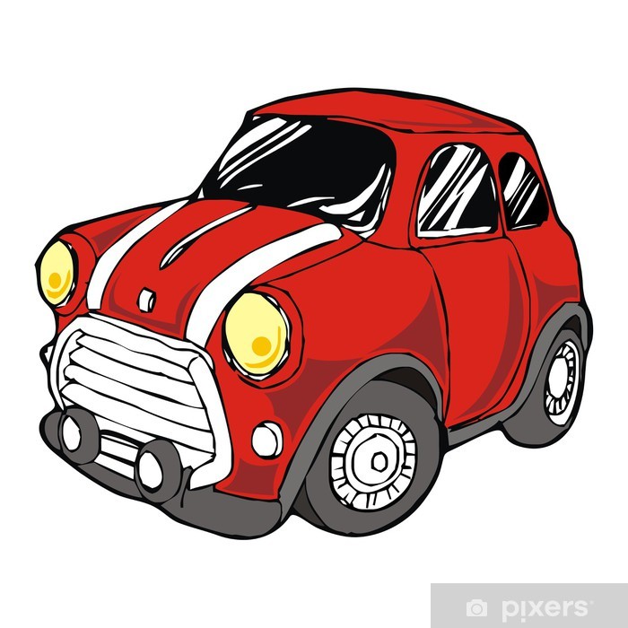 700x700 Mini Retro Red Car Cartoon Vector Wall Mural