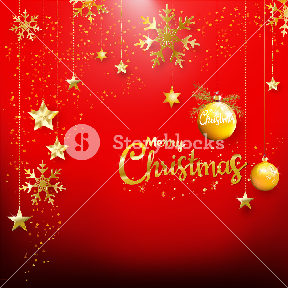 1000x1000 Red Christmas Background With Gold Glitter Confetti Ornaments