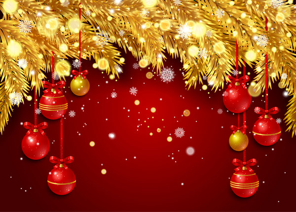 600x430 Red Christmas Background With Golden Pine Needles Vector Free