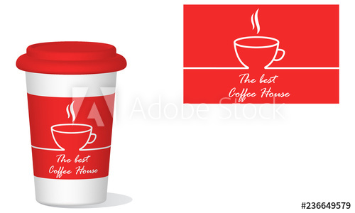 500x300 Realistic Coffee Paper Cup Vector With Coffee Cup Icon Red Lid