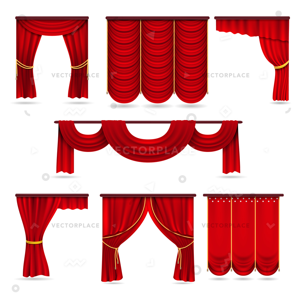 1000x1000 Silk Red Room Curtains Velvet Scarlet Vector Illustration