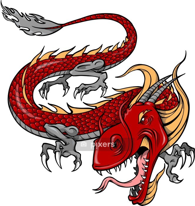 662x700 Red Dragon Vector Illustration Wall Decal We Live