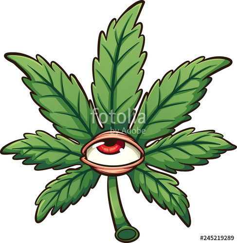 487x500 Cartoon Marijuana Leaf With Red Eye Vector Clip Art Illustration