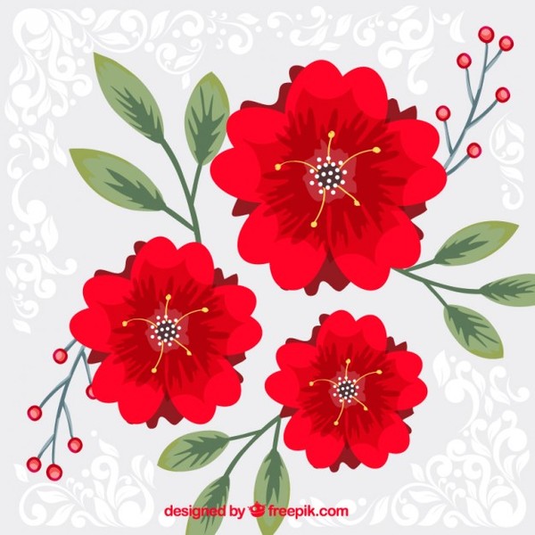 Red Flowers Background Free Vector 600x600 Red Flowers Background Free Vector