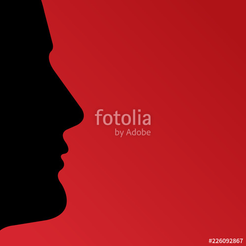 500x500 Black Male Profile Silhouette Speaking Letters Red Gradient