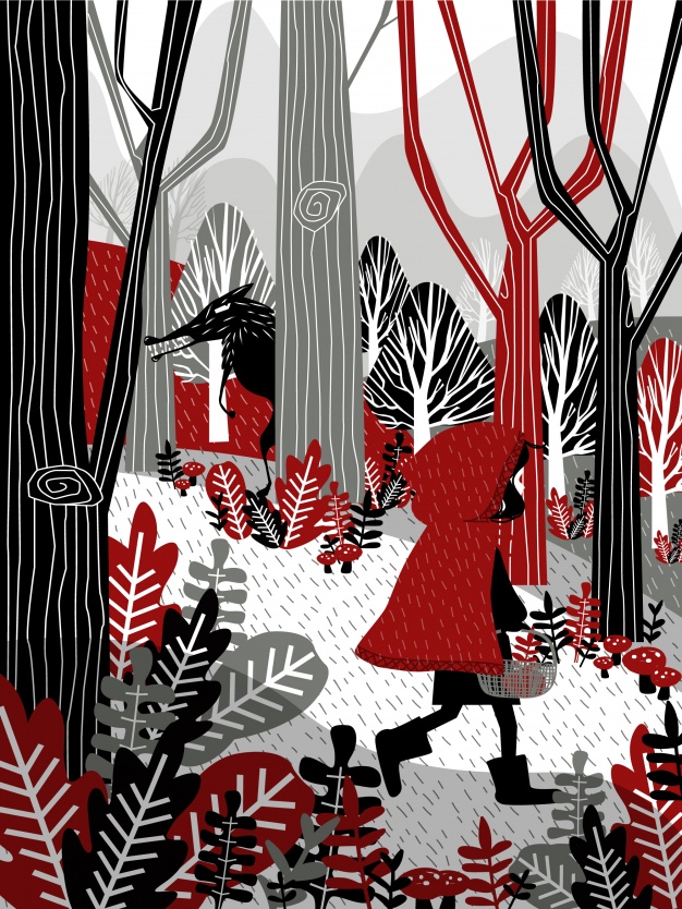 Little Girl In Red Hood Walking In Forest Vector Free Download 626x834 Little Girl In Red Hood Walking In Forest Vector Free Download