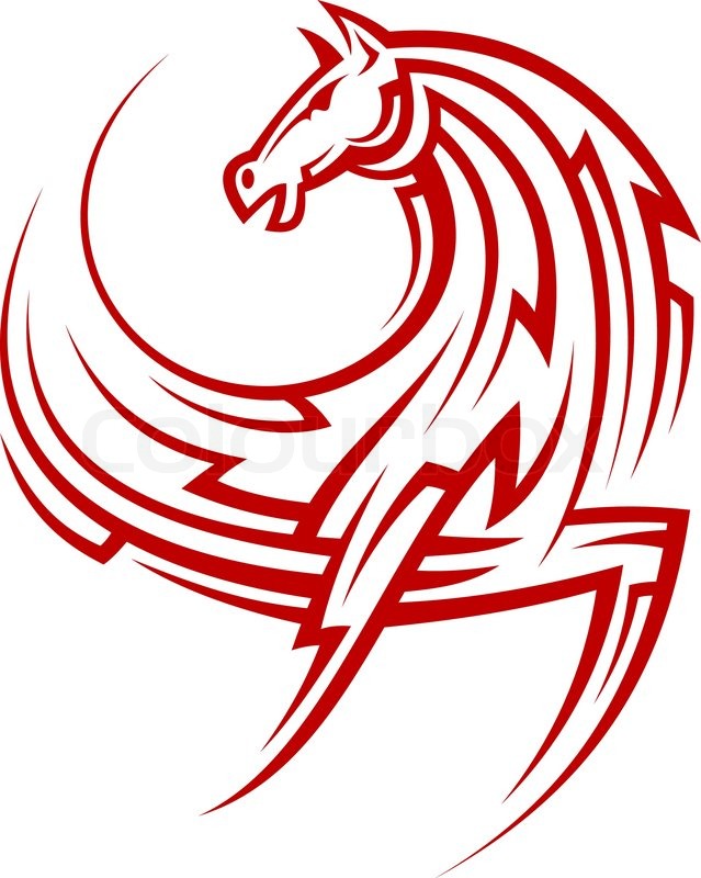 639x800 Powerful Tribal Red Horse For Tattoo Stock Vector Colourbox