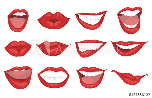 500x322 Set Realistic Woman Red Lips Icons Isolated On White Background