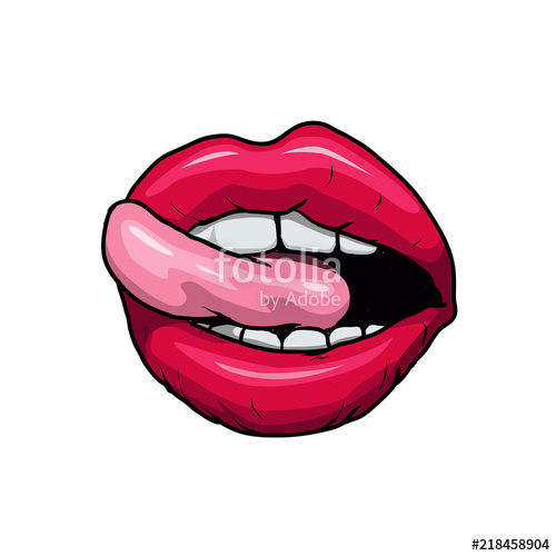 500x500 Woman Licking Sexy Red Lips Vector Illustration Stock Image