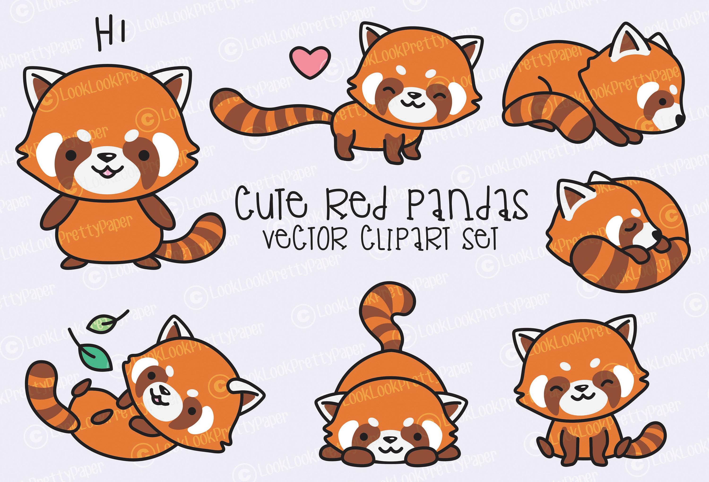 3000x2040 Premium Vector Clipart Kawaii Red Pandas Cute Red Panda Etsy