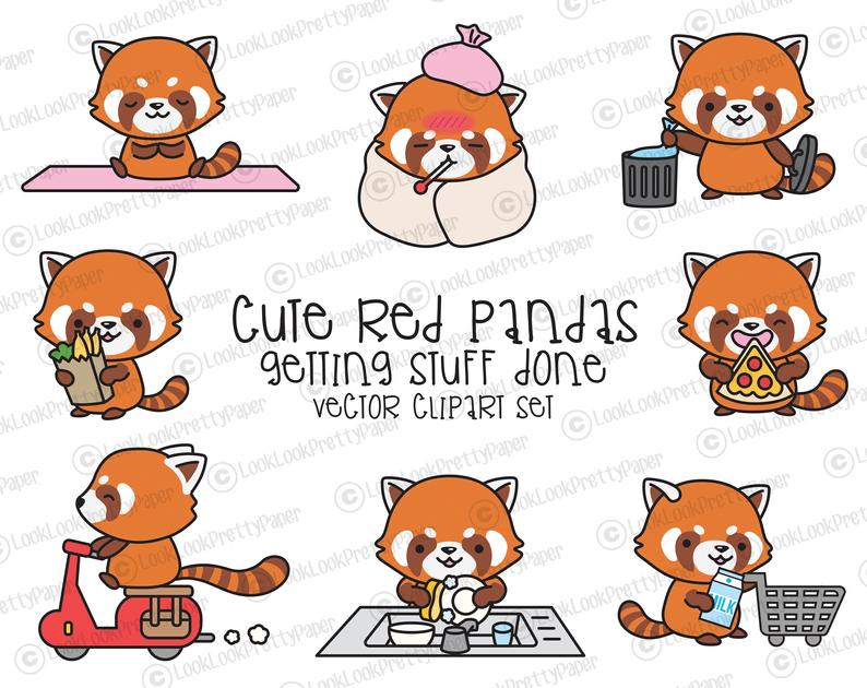 794x630 Premium Vector Clipart Kawaii Red Pandas Cute Red Pandas Etsy