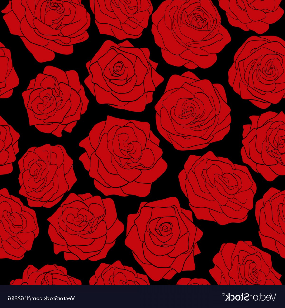 1200x1296 Seamless Pattern Of Red Roses On Black Background Vector Boozeworthy