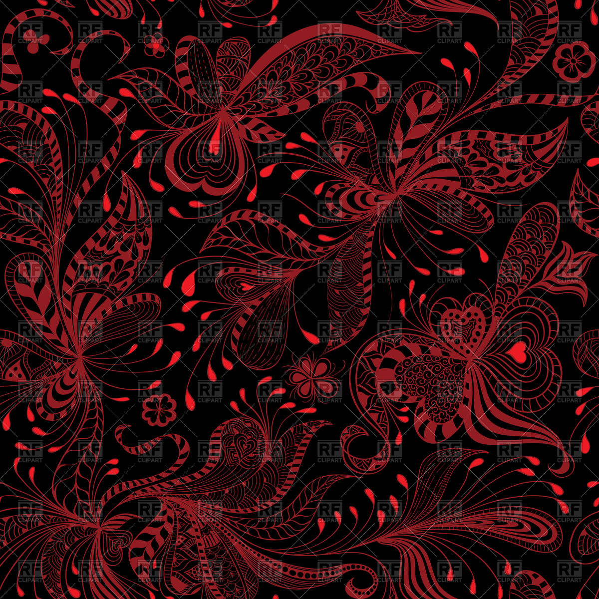 1200x1200 Seamless Black And Red Floral Pattern Vector Image Of Backgrounds