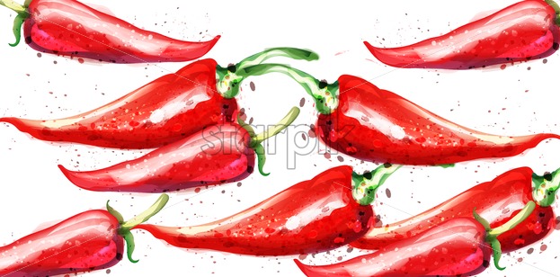 623x308 Chili Vector Watercolor Pattern Menu Restaurant Textures On White