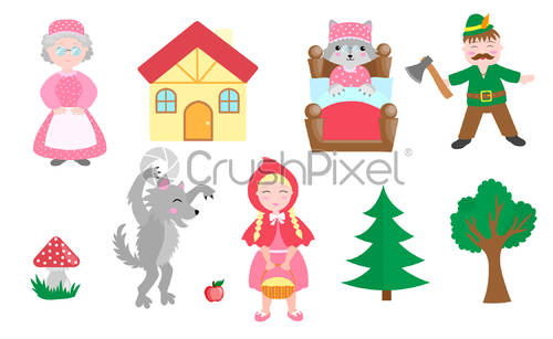 500x307 Cute Little Red Riding Hood Set Objects Collection Design Element