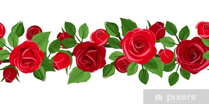 700x350 Horizontal Seamless Background With Red Roses Vector Wall Mural