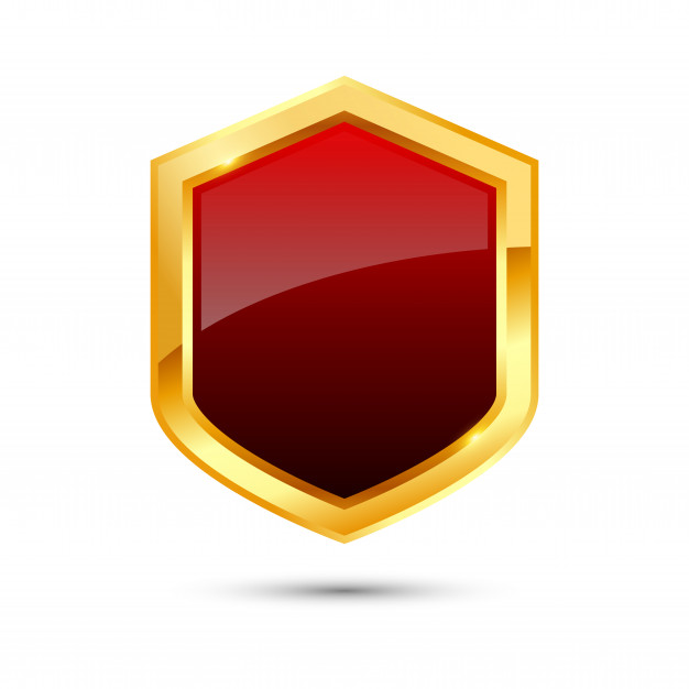 626x626 Shiny Golden And Red Shield On White Background Vector Premium