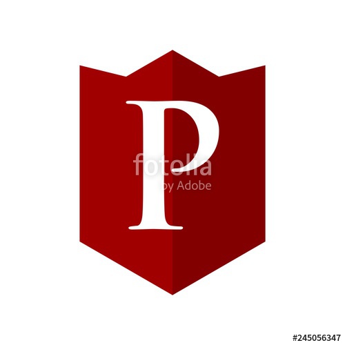 500x500 Red Shield With P Text Letter Vector Logo Stock Image