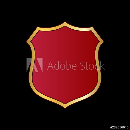 500x500 Gold And Red Shield Shape Icon Logo Emblem Metallic Sign Isolated
