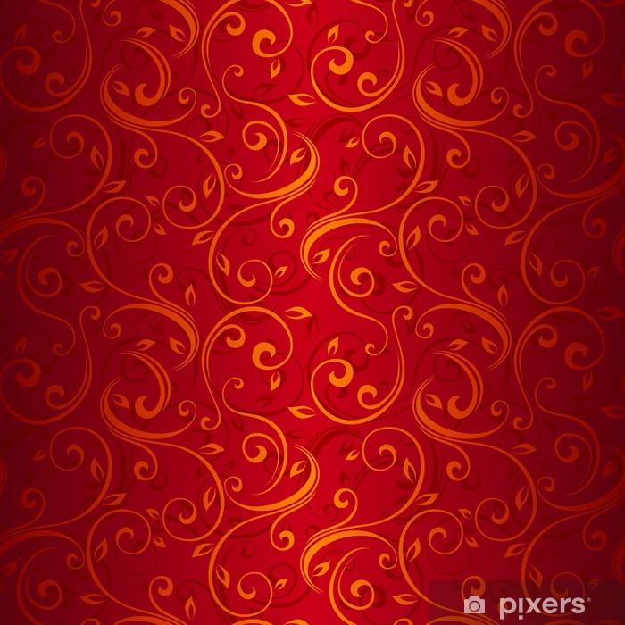 Seamless Gold Floral Pattern On Red Vector Illustration Poster 700x700 Seamless Gold Floral Pattern On Red Vector Illustration Poster