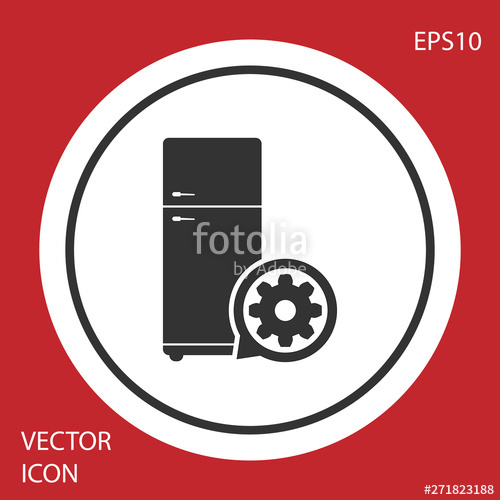 500x500 Grey Refrigerator And Gear Icon Isolated On Red Background