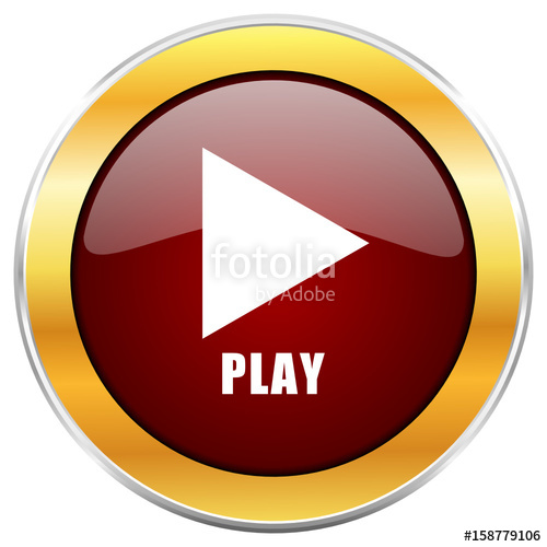 500x500 Play Red Vector Glossy Round Icon With Golden Chrome Metallic