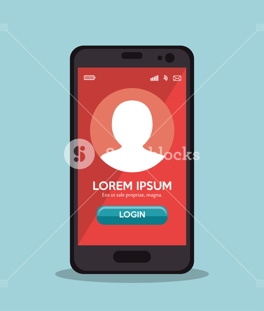 848x1000 Cellphone Login App Red Screen Vector Illustration Royalty